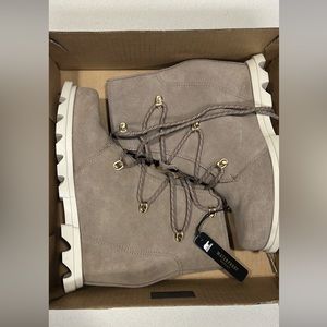 SOREL | Omega Taupe Lace-Up Joan of Arctic III Waterproof Suede Wedge Boot